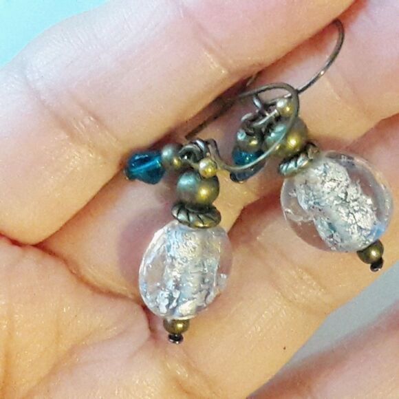 NEW Earrings Letter in a Bottle earrings Foil Glass bead earrings blue 511#fs- - Picture 2 of 6